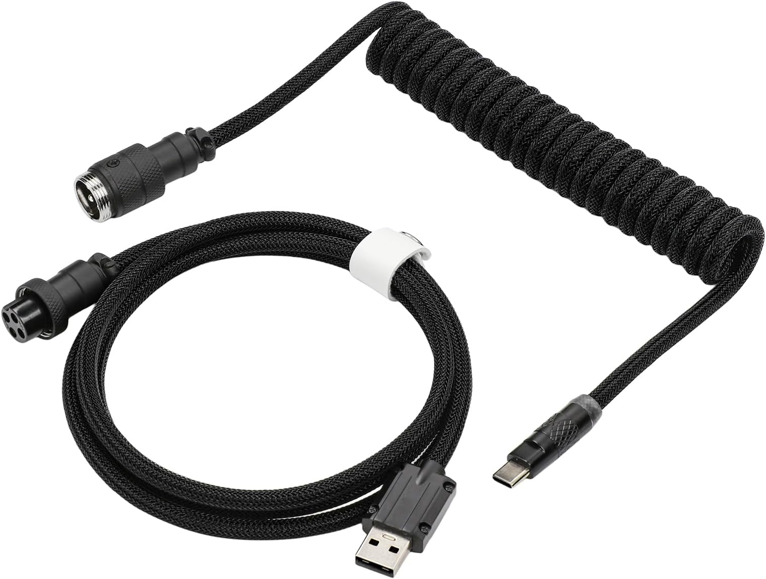 EPOMAKER Mix Pro Coiled USB C Cable, 1.5m Double Sleeved Cable for Mechanical Keyboard, with Detachable 5-Pin Aviator Connector for Gaming Keyboard(Black)
