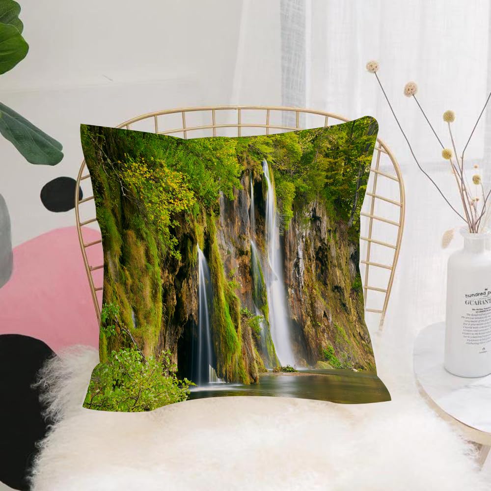 HYOSXW Cushion Cover,Throw Pillow Case Home Decorative for Living Room Bedroom Sofa Chair 16X16 Inch,Nature, majestic waterfall flowing to the river in national park Fresh,Pillowcase 40X40cm