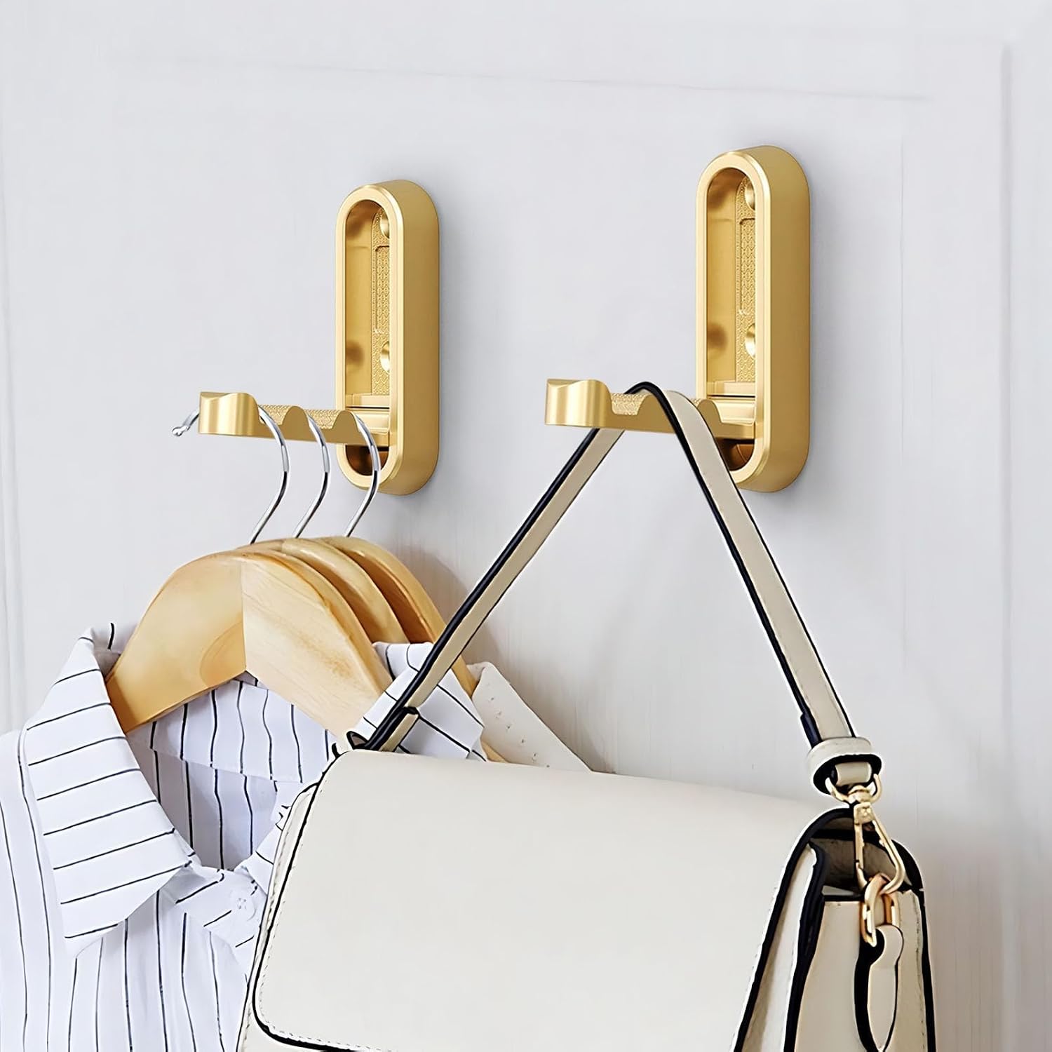 Foldable Coat Hooks, Folding Coat Hooks, Invisible Folding Single Retractable Wall Hook, Foldable Wall Hook for Hanging Coats, Scarves, Hats, Bathrobes, Keys, Bags (Gold)