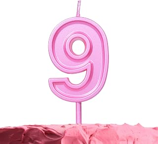 GET FRESH Number 9 Birthday Candle – Pink Number Nine Candle on Stick – Elegant Pink Number Candles for Birthday Wedding Anniversary – Perfect Baby’s 9th Birthday Cake Candle – Pink 9 Candle