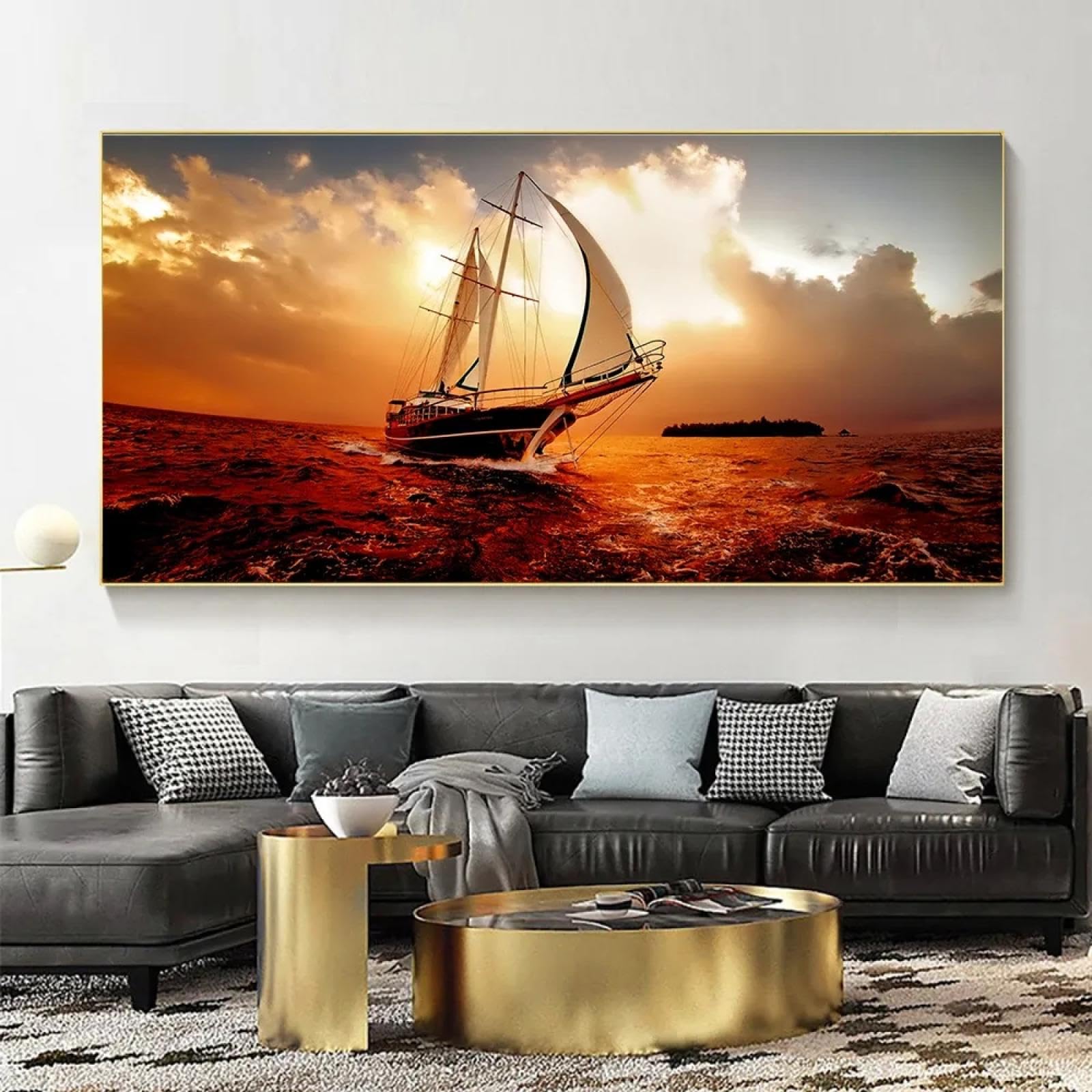 Peinture murale bateau et mer, impression sur toile panoramique 50x100 - 8