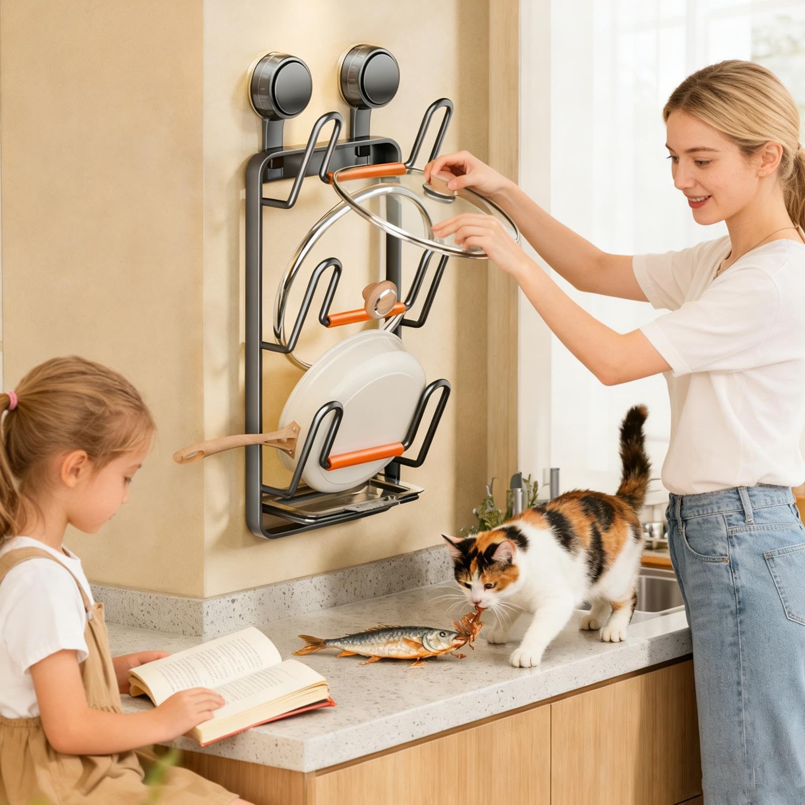 Wandmontierter Topfdeckelhalter mit Saugnapf, platzsparende Küche für Deckel, ideal für Schränke, Esszimmer, Zuhause und Restaurants