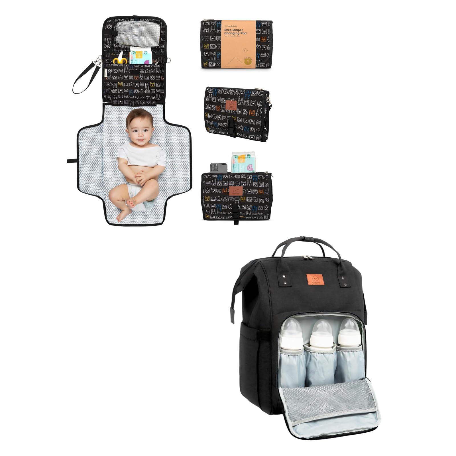 KeaBabies Portable Diaper Changing Pad and KeaBabies Diaper Bag Backpack - Waterproof Foldable Baby Changing Mat - Waterproof Multi Function Baby Travel Bags
