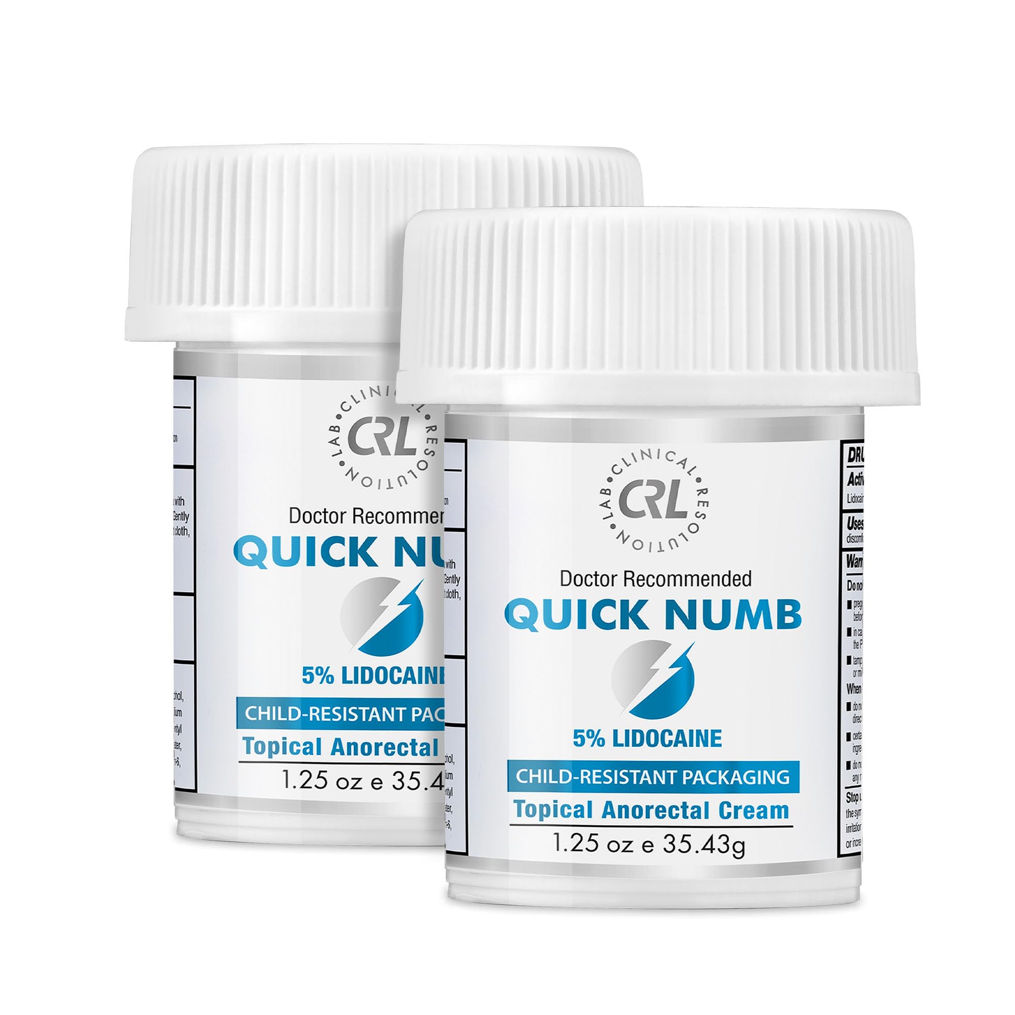 Clinical Resolution Quick Numb 5% Lidocaine Topical Cream for Fast Skin Numbing, Maximum Strength, Enriched with Vitamin E &amp; Aloe (1.25 Oz, Pack of 2)