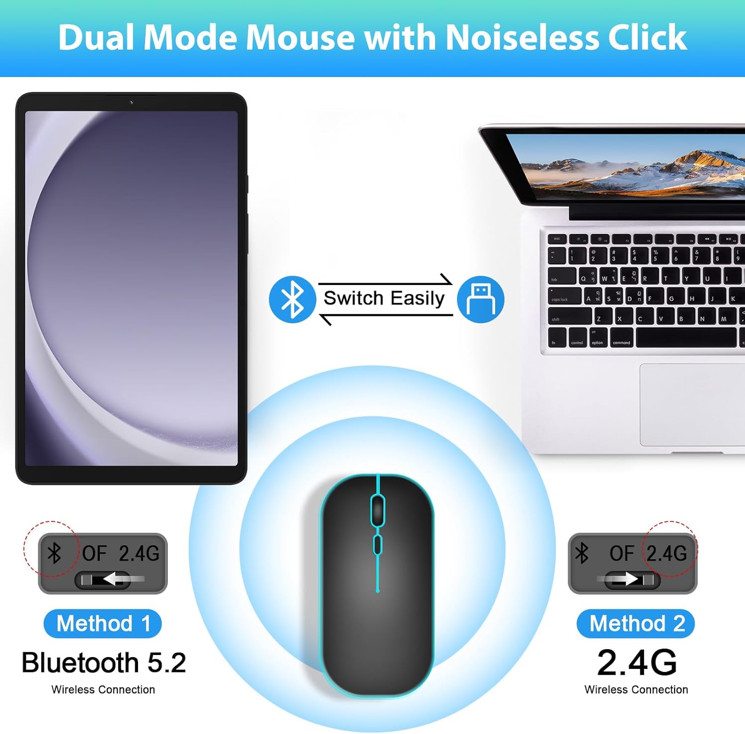 Keyboard Case for Samsung Galaxy Tab A9 8.7" 2023, 7 Color Backlit, Detachable Wireless Keyboard Case with S Pen Holder and Wireless Mouse for Galaxy Tab A9, Black