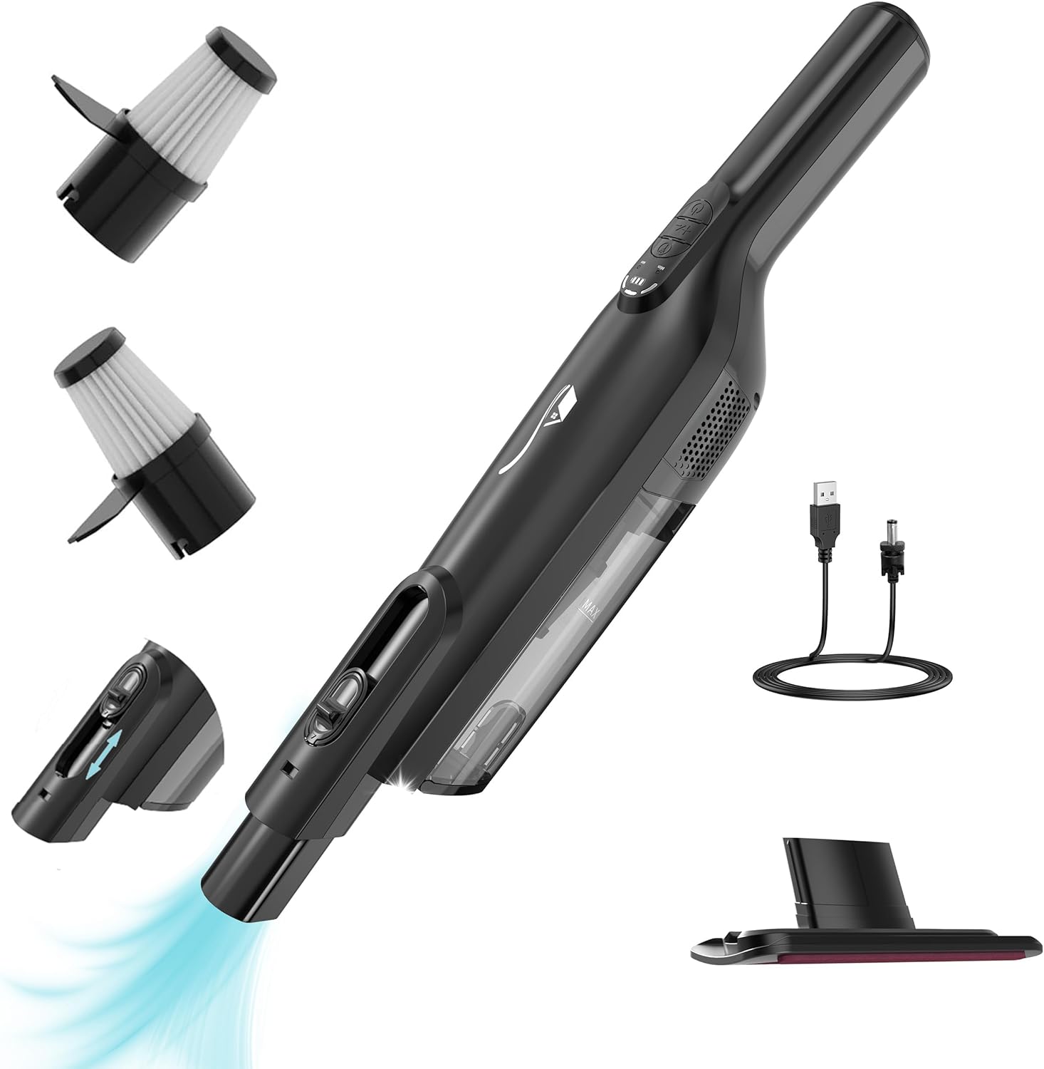 Cordless Handheld Vacuum, Lightweight Portable Hand Vacuum Cleaner with LED Light,Rechargeable Hand Held Vacuum with One-Touch Empty, Powerful Suction for Office, Home,Car,Black