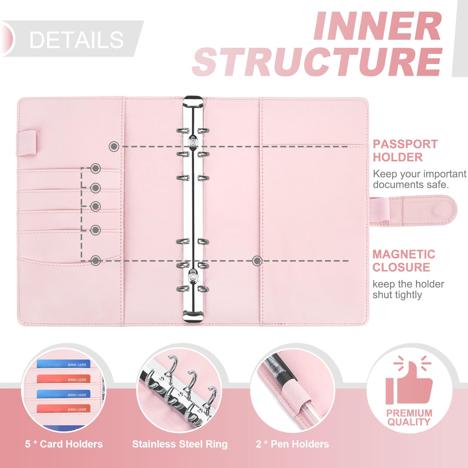 Onlyesh A5 Ring Binder, Refillable A5 6 Ring Binder with Magnetic Buckle Closure, Inner Paper Not Included - Image 3