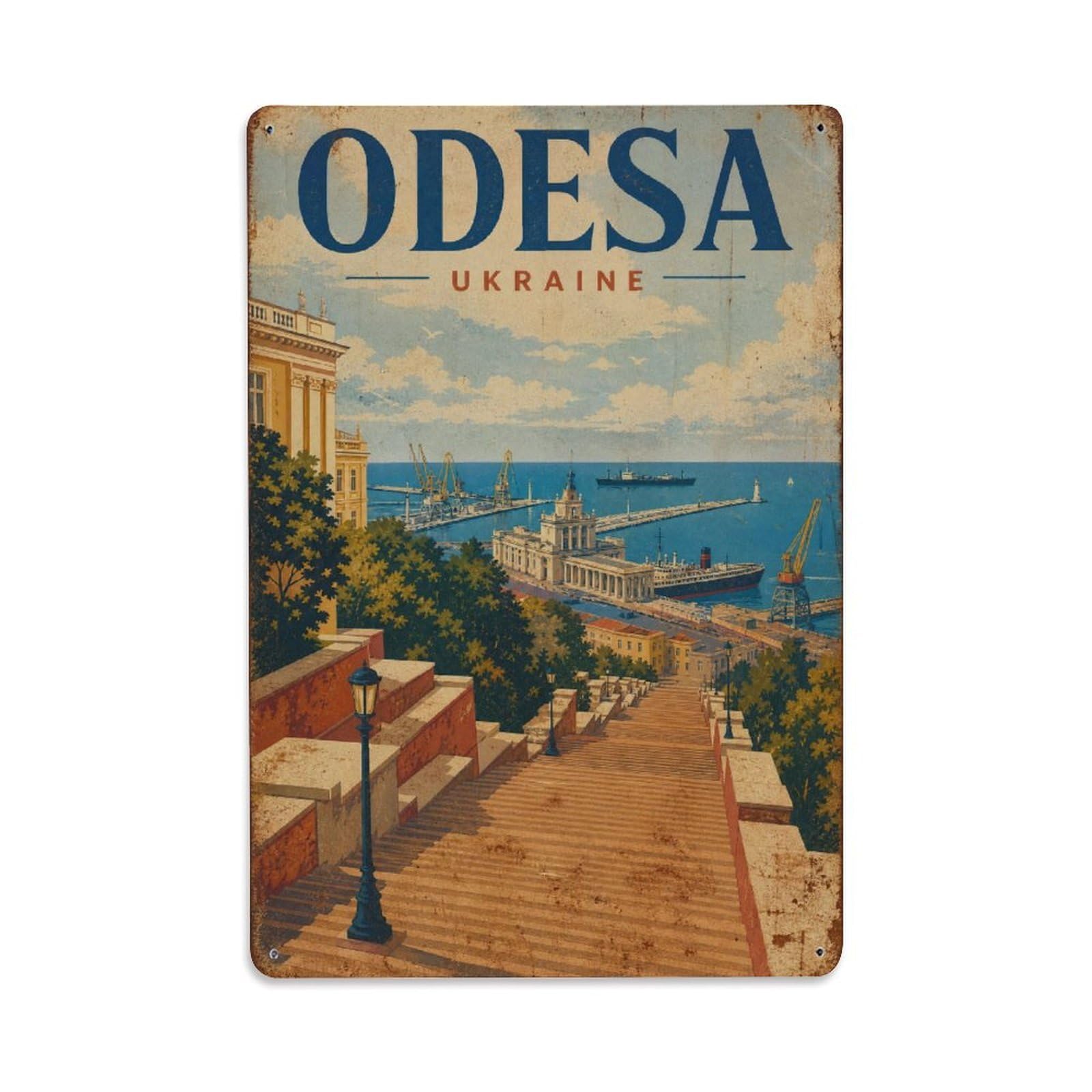 Metal Tin Sign Retro Travel Ukraine Odesa Wall Deco