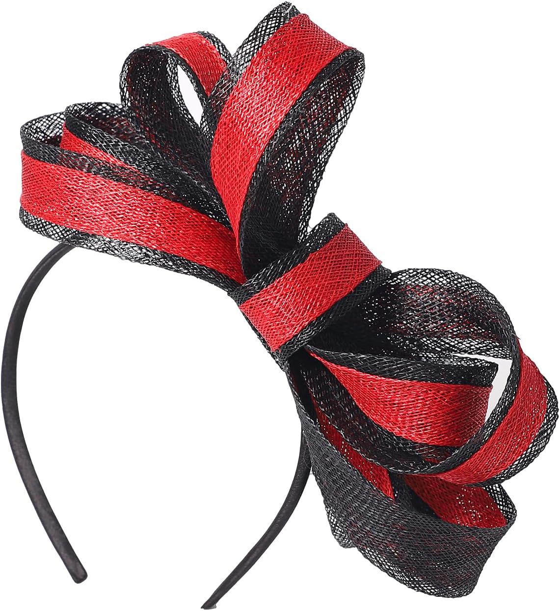 Womens Sinamay Stripe Fascinator Cocktail Dress Headband and Hair Clip Tea Party Headwear