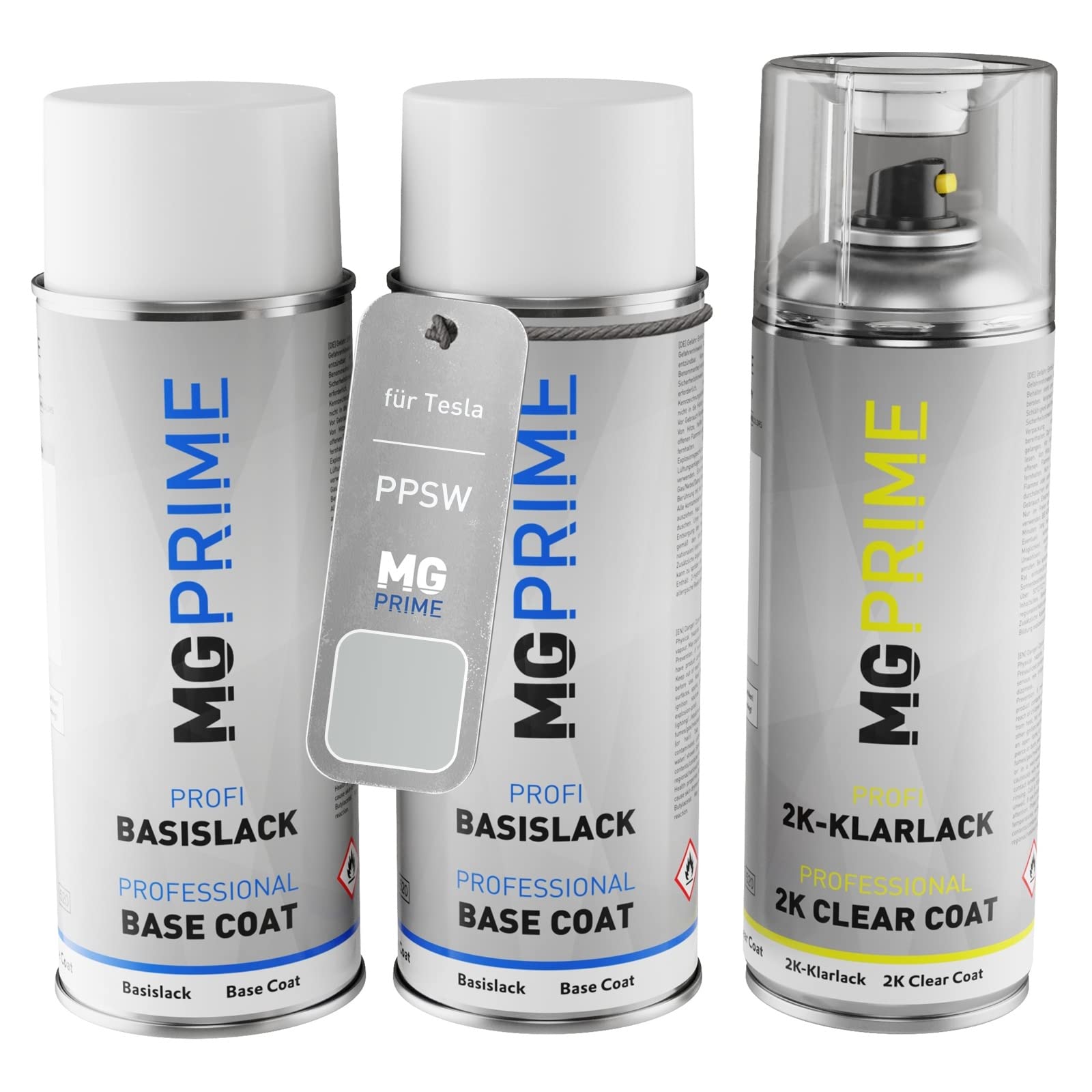 MG PRIME Autolack Spraydosen für Tesla PPSW White Water Pearl + 2K-Klarlack