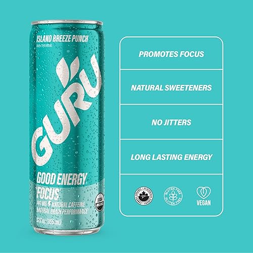 Vista 27 de GURU - Bebida Energética de Lite a base de plantas Solo 20 calorías Recarga con buena energía refrescante Bajo en calorías Ingredientes