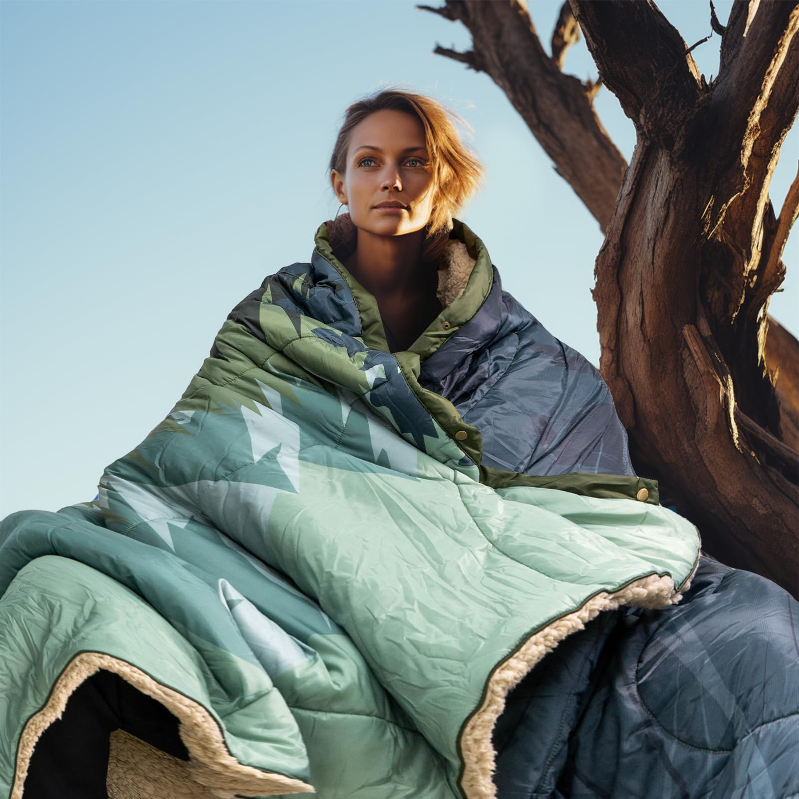 Campingdecke Ultraleicht Warm I Outdoor Reisedecke verstaubar I Camping Decke wasserabweisend für Wandern, Reisen, Hängematte,Van, Flugzeug DeckeI Thermal Sherpa & Ripstop,200x145cm