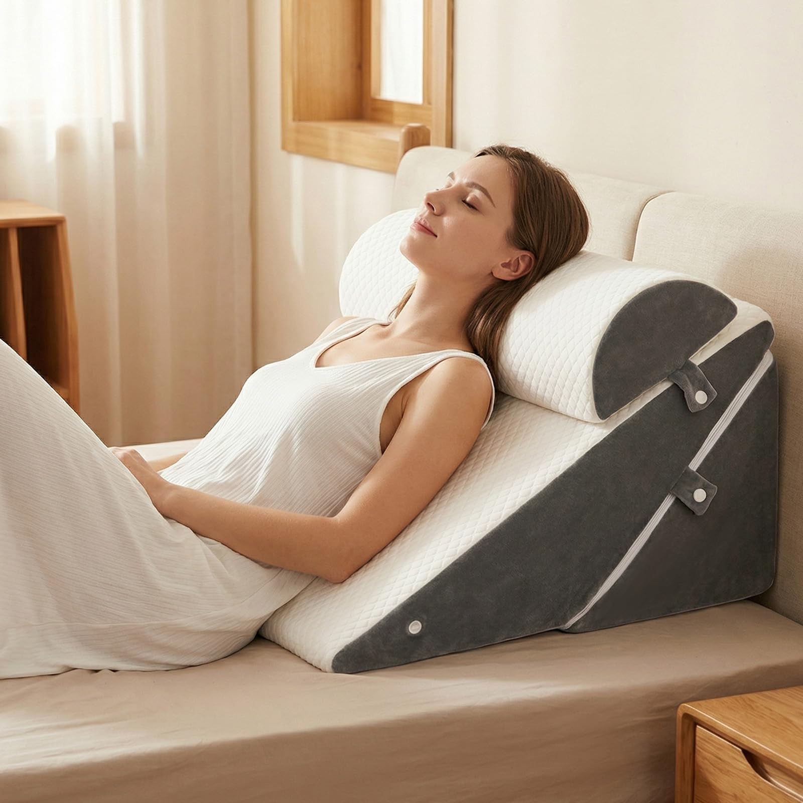 Verstellbares Keilkissen Bett, Lesekissen für Bett und Couch, Schaum Reflux Kissen, Rückenkissen Rückenlehne, zur Schlafapnoe, Lesen, Schlaferhöhung, Beinkissen, Rückenschmerzen, Schnarchen