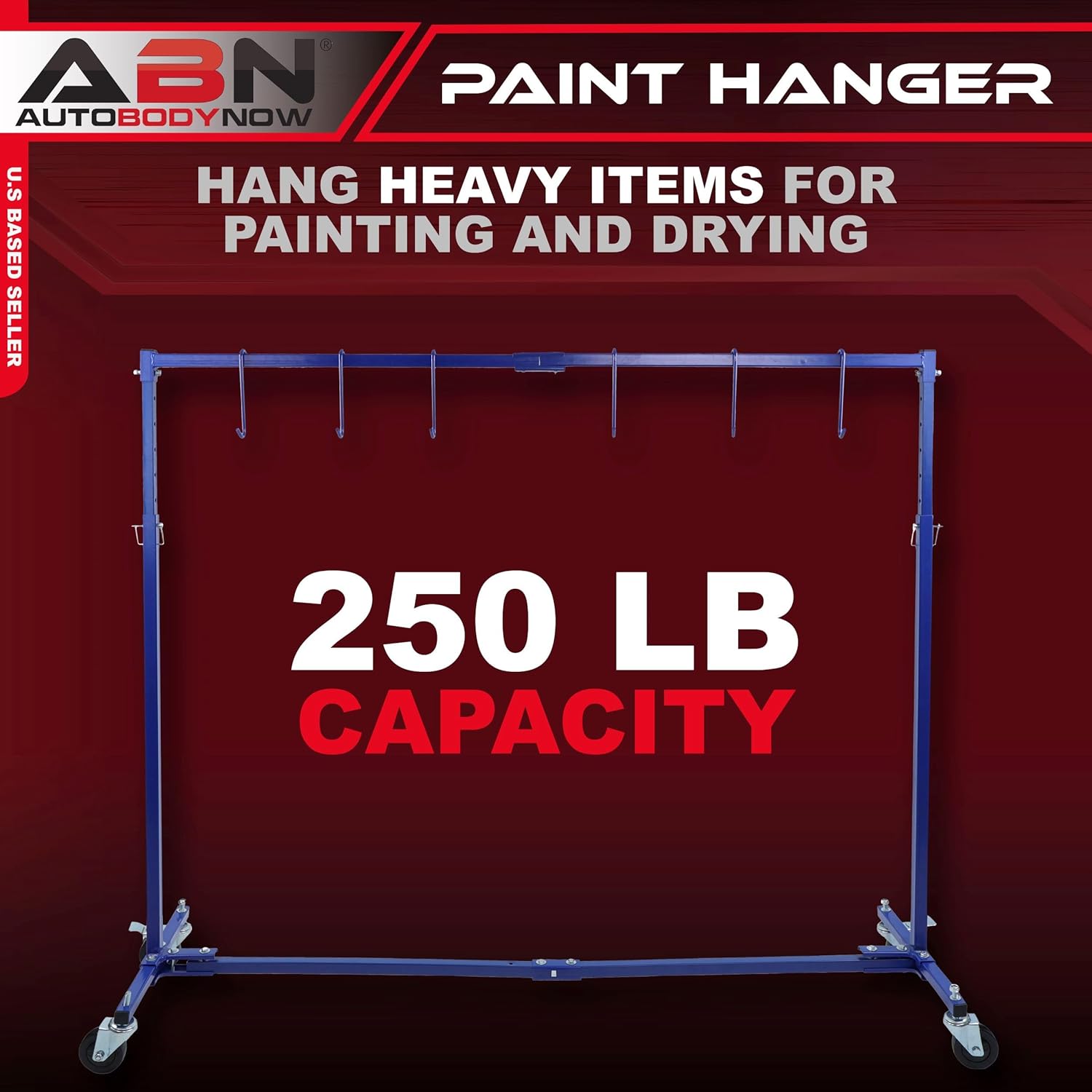 ABN Adjustable 7 Foot Paint Hanger - Extendable 50-70-Inch Painting Rack - Paint Hanger Hooks with Swivel Locking Wheels
