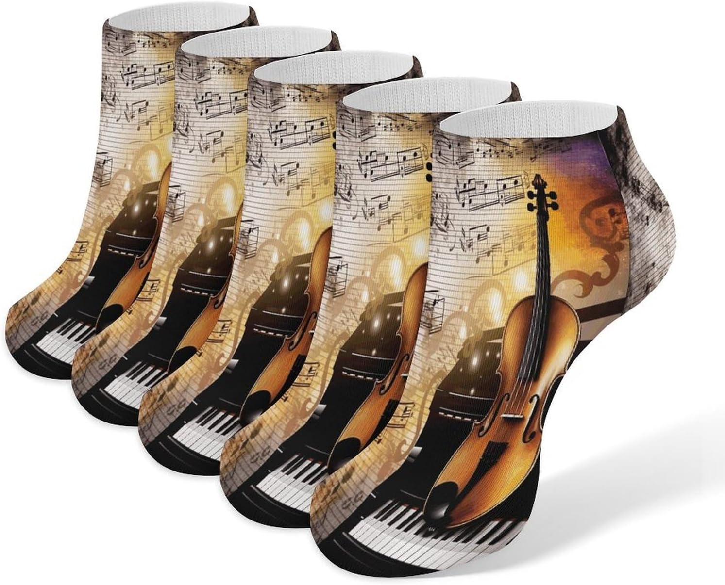 Socks for Men Women 5 Pairs Short Ankle Socks | Piano Violin Music Notes Low Cut Casual Crew Sock Cute Breathable Athletic Socks Non Slip No Show Sock