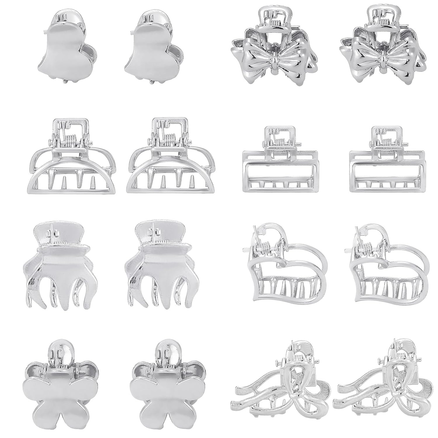 16Pcs Small Hair Claw Clips Silver Hair Clips for Women Girls Mini Metal Hair Clips