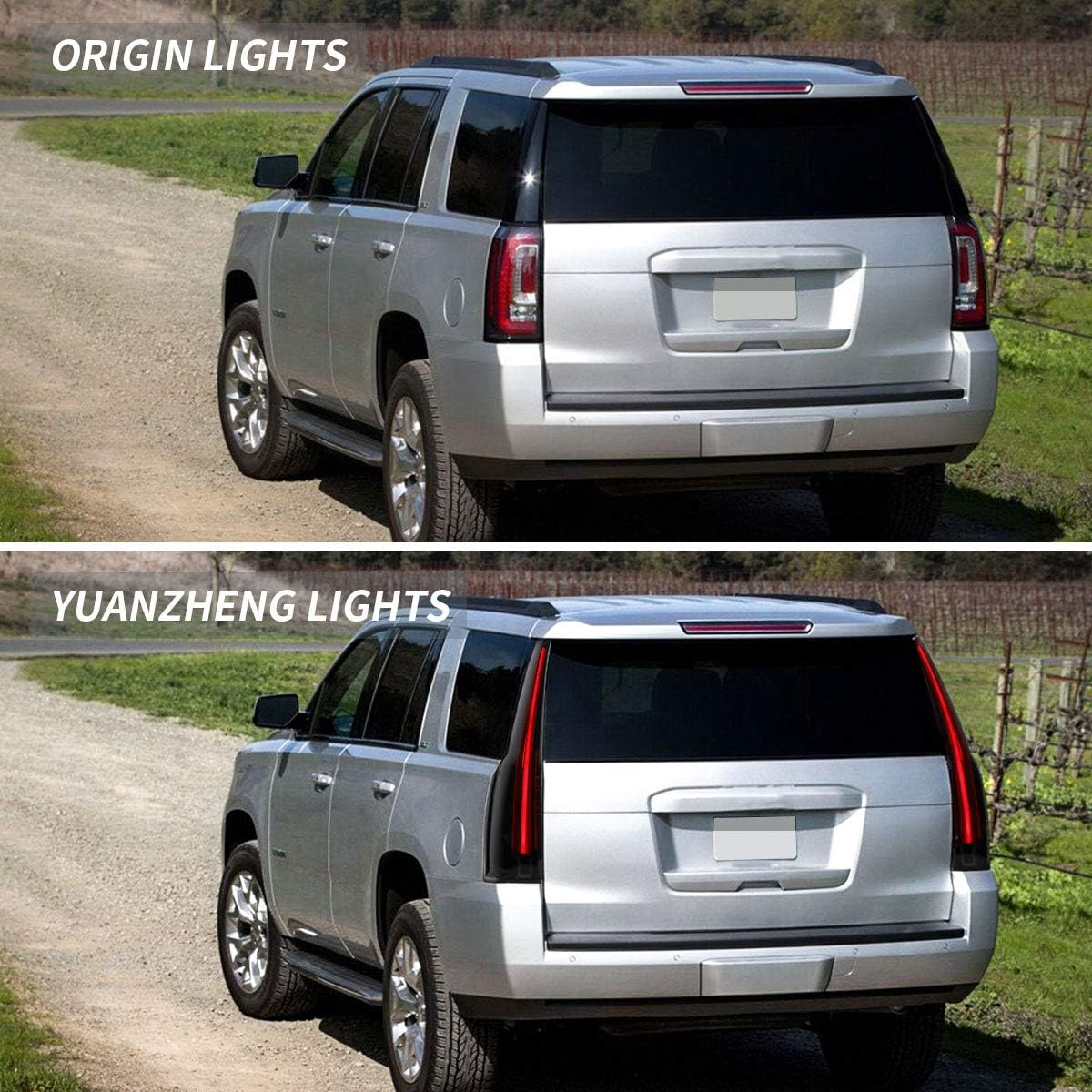 YUANZHENG Full LED Tail Lights Assembly for GMC Yukon 2015 2016 2017 2018 2019 2020, Plug & Play Rear Lamps with Amber Turn Signal, YAB-GMC-0268, Driver & Passenger Sides (Smoke)