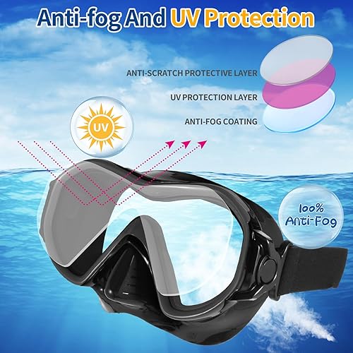 Miniatura 4 de Máscara de buceo para adultos con gorro de natación, gafas de natación de vidrio templado antivaho con cubierta para la nariz, máscara de buceo