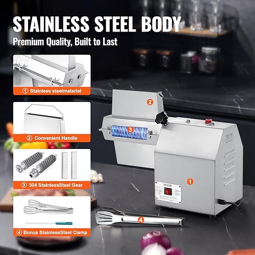 Miniatura 6 de VEVOR Ablandador de carne comercial, herramienta de cocina de acero inoxidable 304 resistente con pinza para carne, cepillo de limpieza y bandeja,