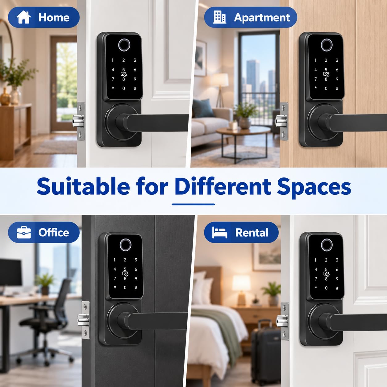 Cerradura de puerta con huella digital, manija sin llave con control