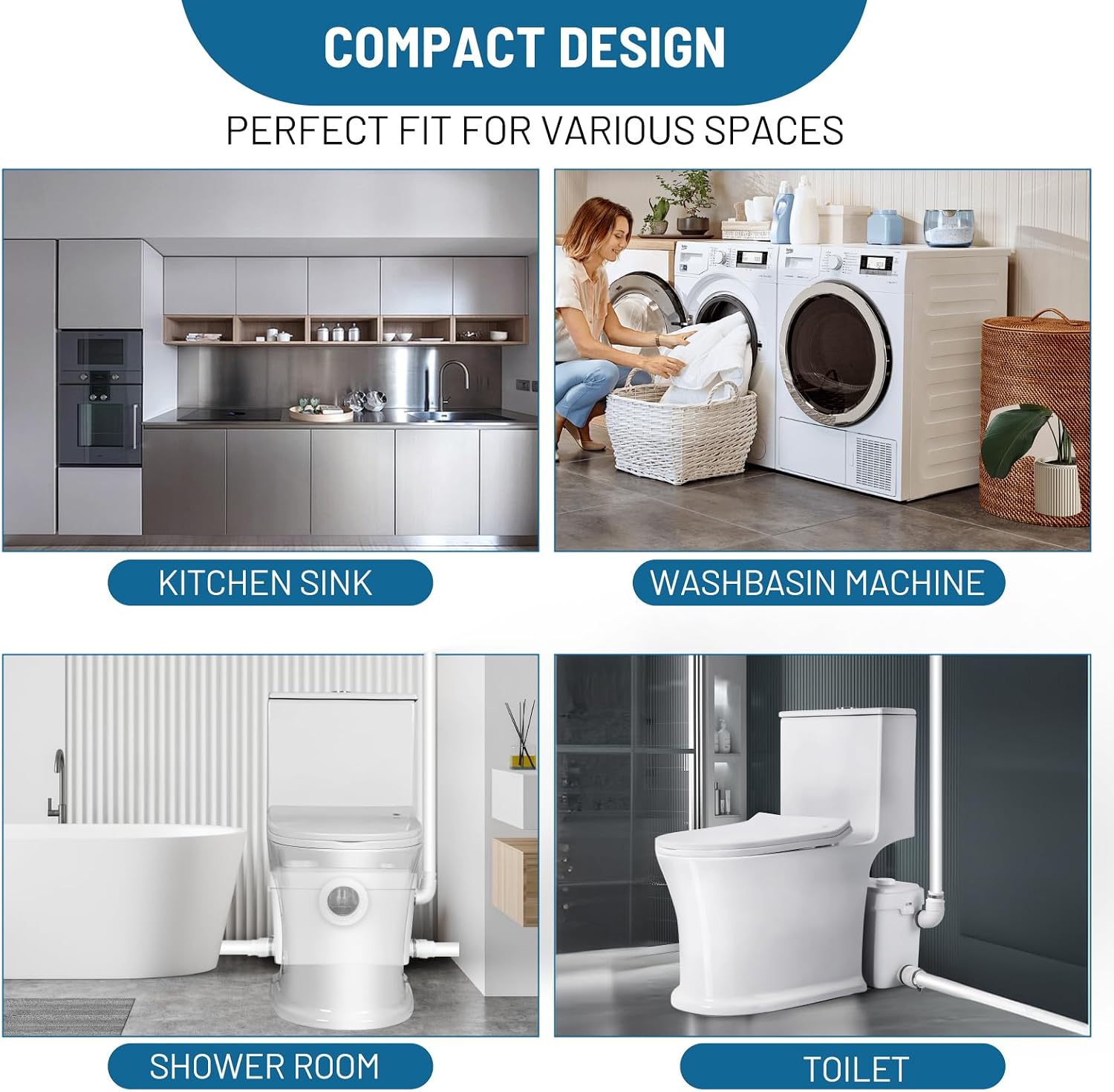 Macerating Toilet with Pump–Upflush Toilet System for Basement/Attic, 4 Water Inlets & AC Vent, 36ft Vertical Lift, Dual Flush, Easy Install,16.8" Skirted Toilet