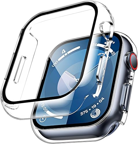 TAURI Paquete de 2 fundas rígidas compatibles con Apple Watch Series 78 de 177 pulgadas protector de pantalla de vidrio templado 9H integrado