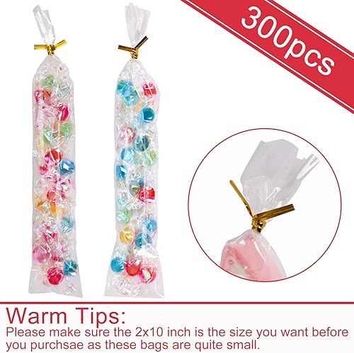 Miniatura 3 de Augshy Bolsas para barra de pretzel, 300 unidades, 2 x 10 bolsas de pretzel, bolsa individual transparente con lazos para piruletas, dulces,