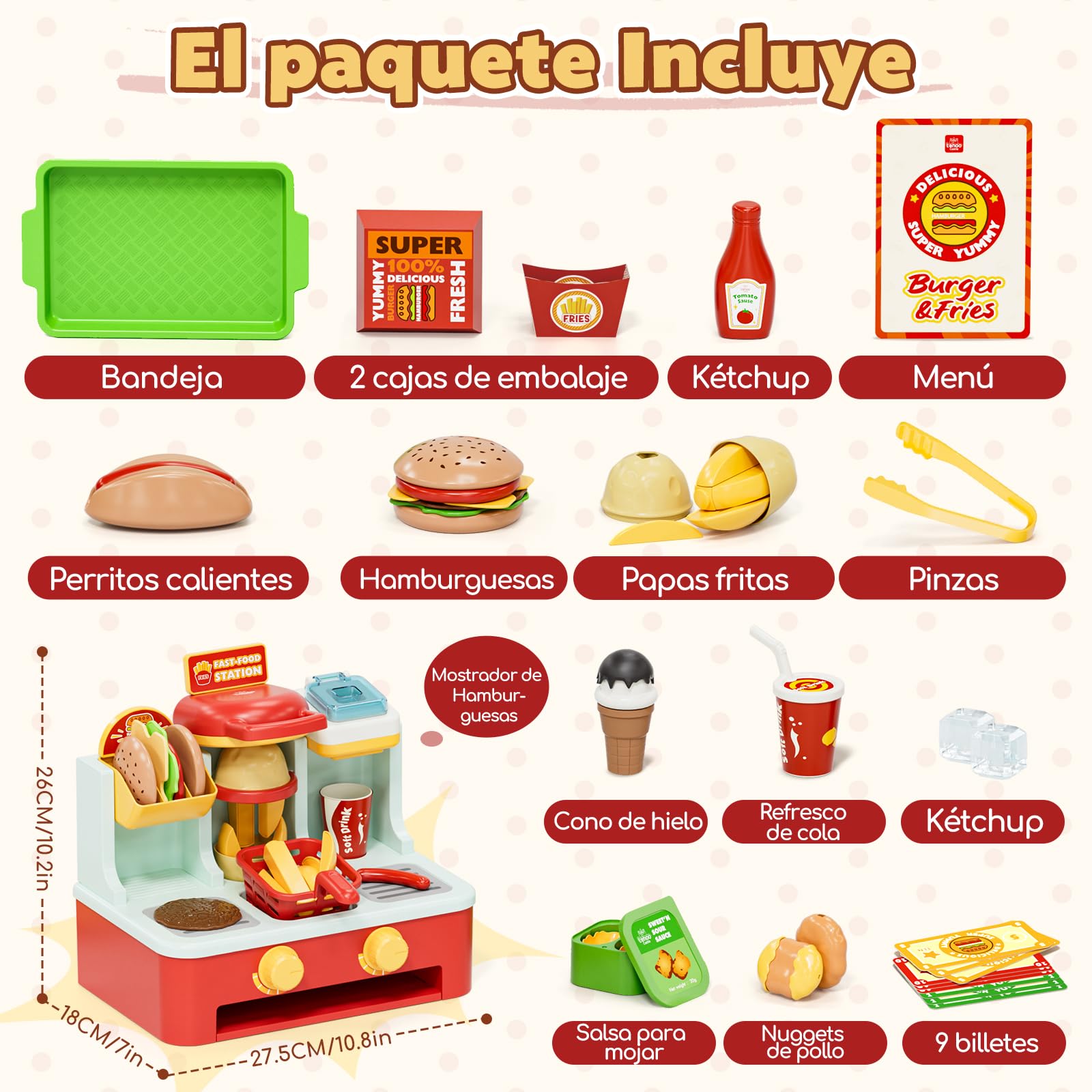 Lehoo Castle Juguete de Comida Hamburguesa, Cocinita Infantil para Cortar, Accesorios y Utensilios de Cocina Juguete, Cozinha Criança para Niñas 3-8 Años