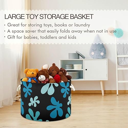 Miniatura 5 de Coral White Round Collapsible Waterproof Decorative Baskets with Sturdy Handle Decorative for Book Home Clothing