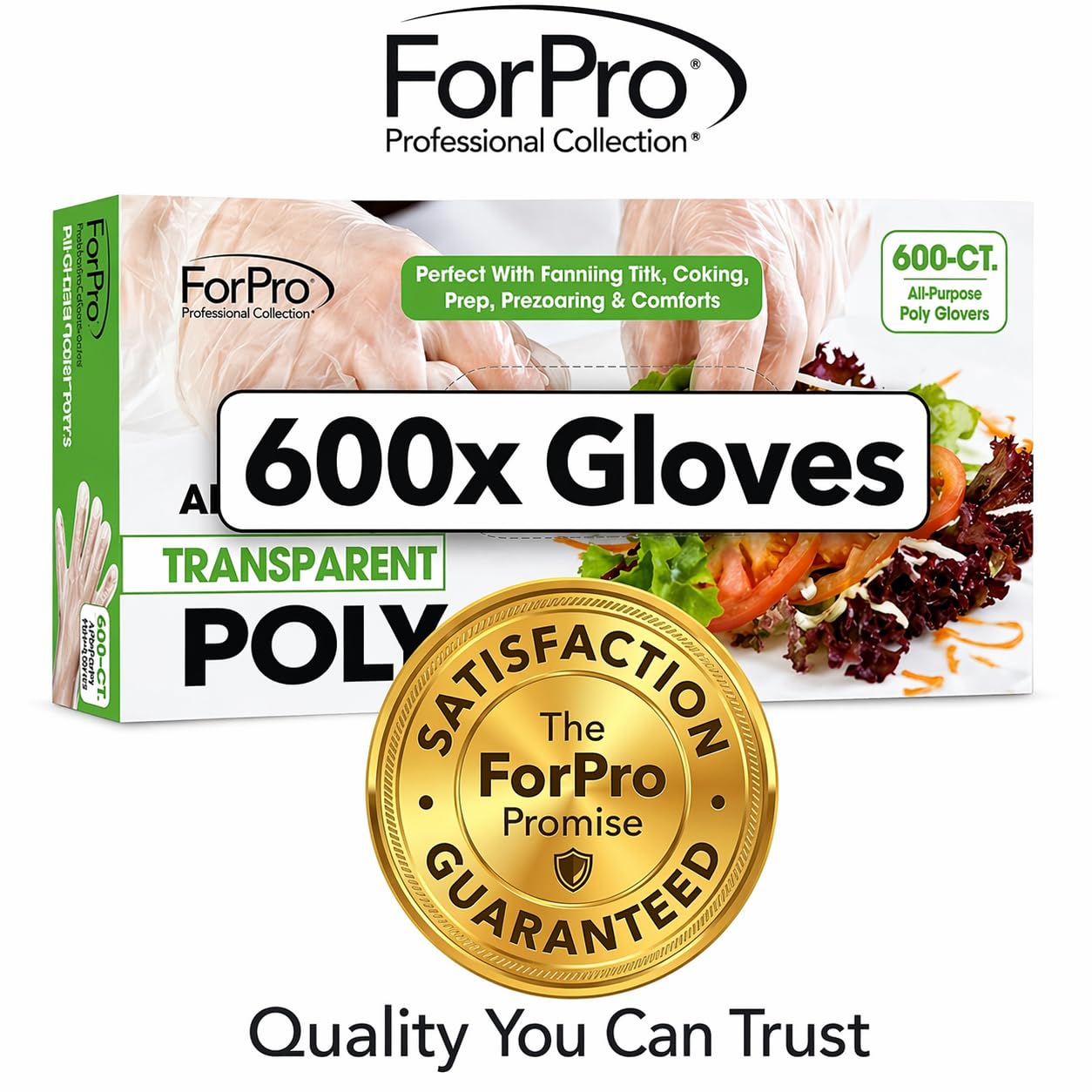 ForPro Guantes desechables de poliplástico, 600 unidades, guantes universales aptos para alimentos, procesamiento de alimentos, sin látex, no estériles, transparentes, de talla única