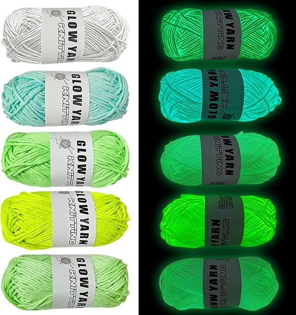 5Pcs Glow in The Dark Yarn, Luminous Thick Yarn for Crocheting, 55 Yards Sewing Supplies, Scrubby Yarn for Beginners I Love This Yarn for Knitting,Crochet and DIY Party Supplies Fluorescent 5 Colors
