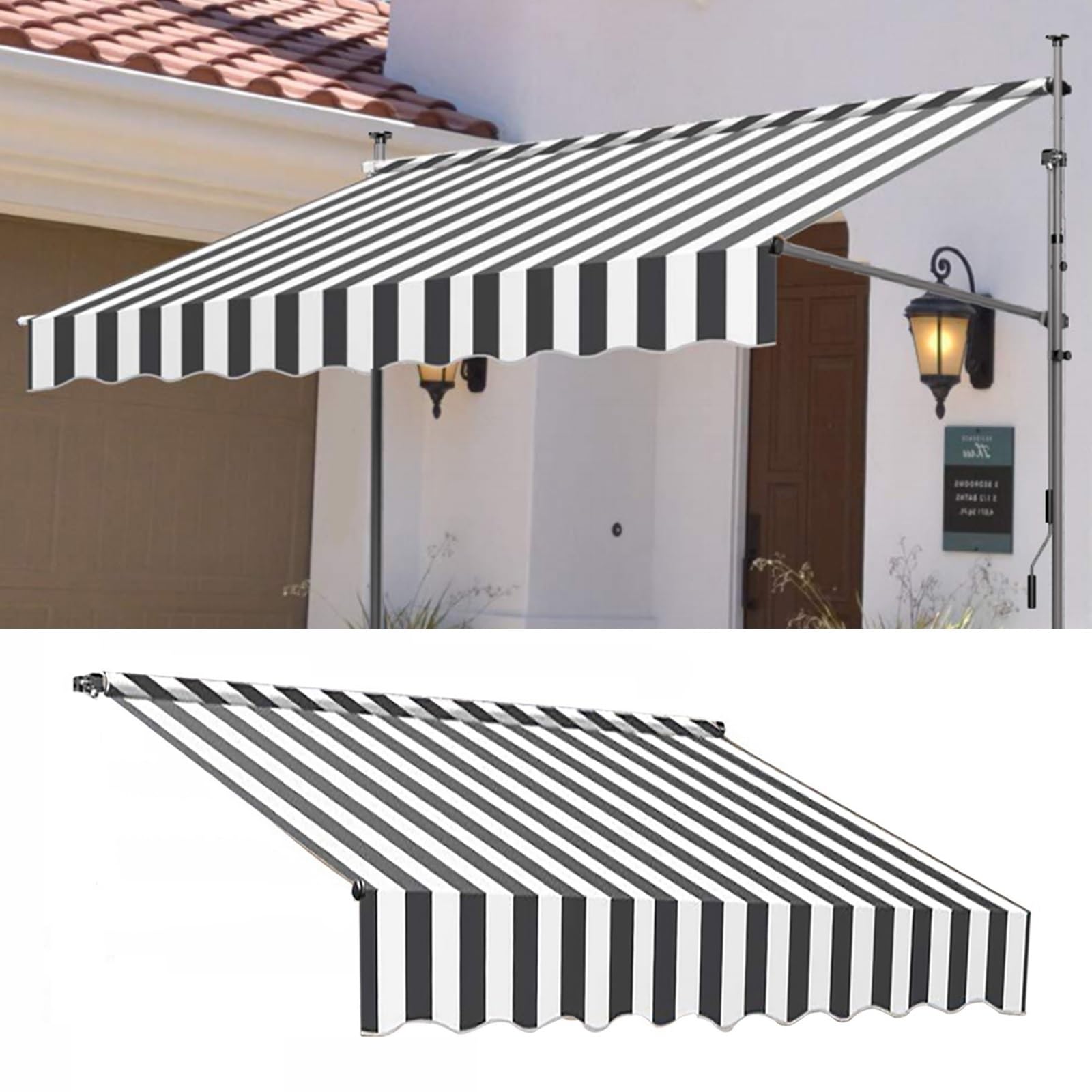 RetractablPatio ning Zamiennik bez tkaniny zacisk markery wodoodporny powlekany poliester szare paski 157 cali x 63 cali 400 x 160 cm łatwa instalacja