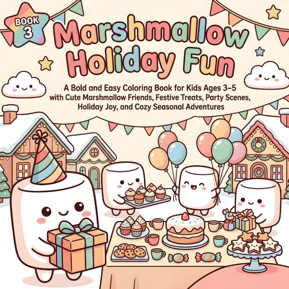 Marshmallow Holiday Fun: A Bold and Easy Coloring Book for Kids Ages 3–5 with Cute Marshmallow Friends, Festive Treats, Party Scenes, Holiday Joy, and ... (Marshmallow Dreamland Coloring Book Series)