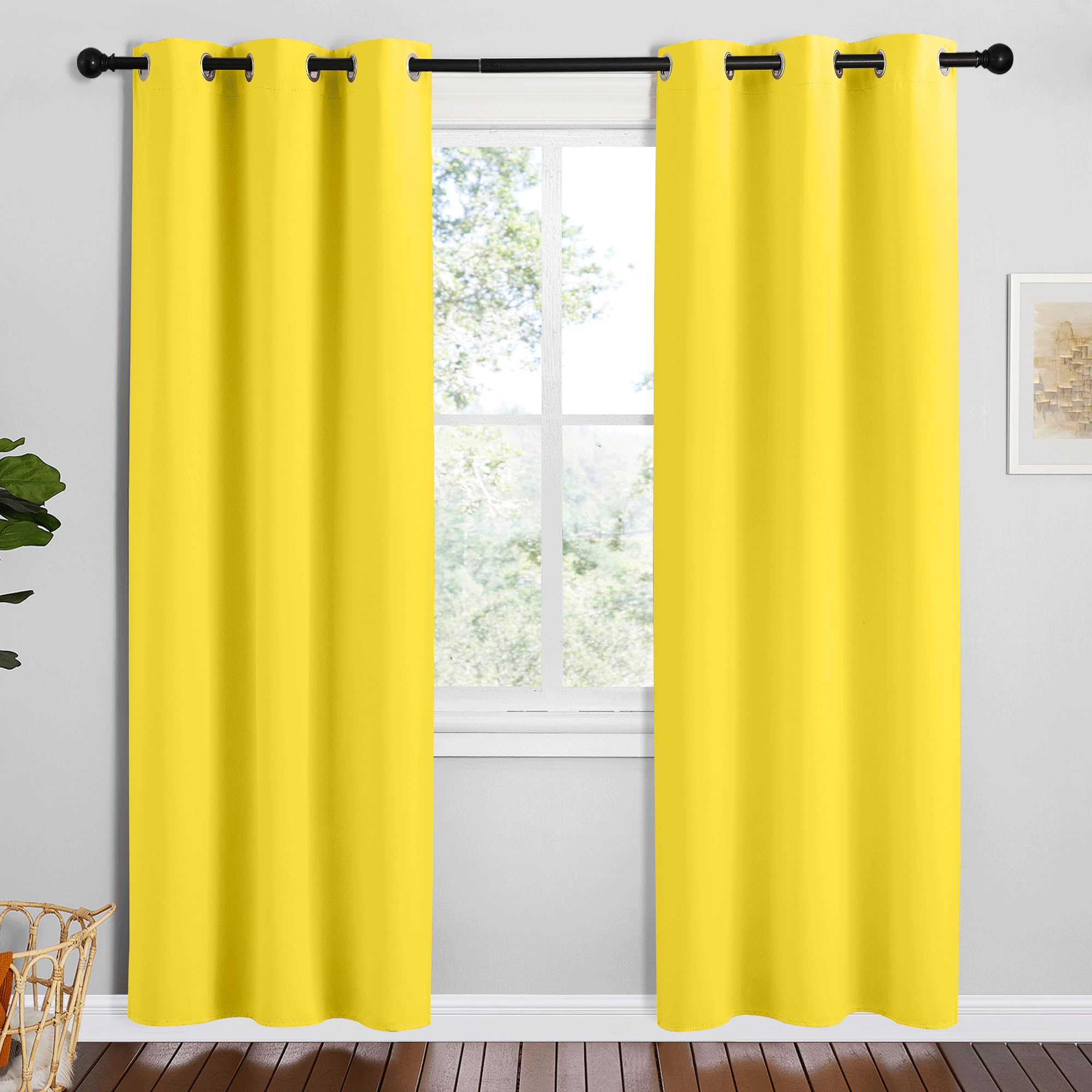 NICETOWN Bright Yellow Room Darkening Curtains for Kitchen, Set of 2, 42 inches Wide by 78 inches Long, Window Treatment Thermal Insulated Solid Grommet Room Darkening Curtains/Drapes for Bedroom