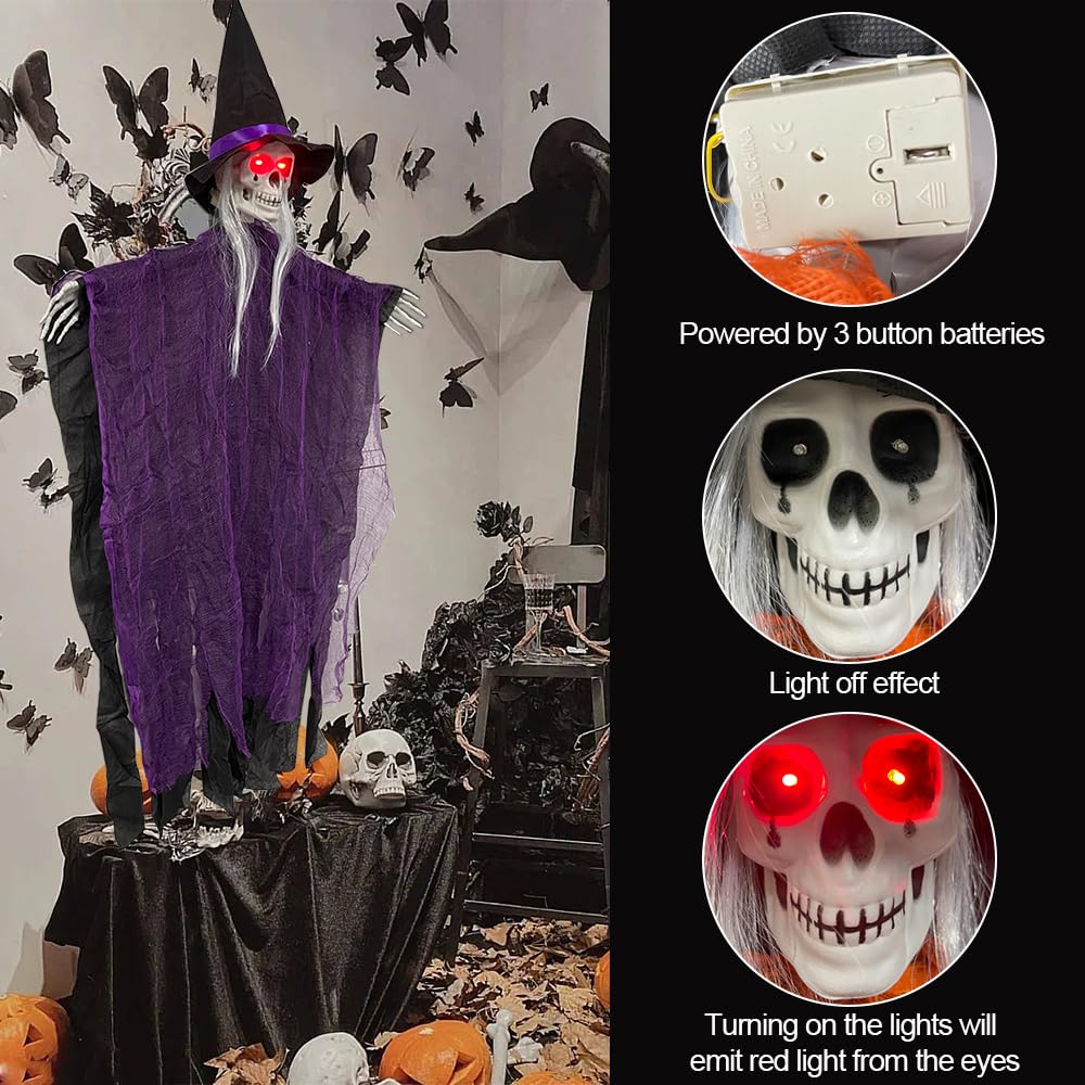 Fantasma Appeso Per Halloween - Scheletro Spaventoso 90x52cm, Bracci Regolabili, Per Decorazioni Casa E Giardino