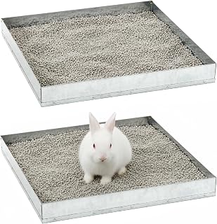 Maxcheck 2 Pack Galvanized Steel Rabbit Litter Box Pan 24 x 24 x 2.75 Inch Heavy Duty Large Bunny Litter Dropping Pan Waterproof Waste Tray for Rabbit Cage Dog Hamster Hedgehog Guinea Pig Chinchillas