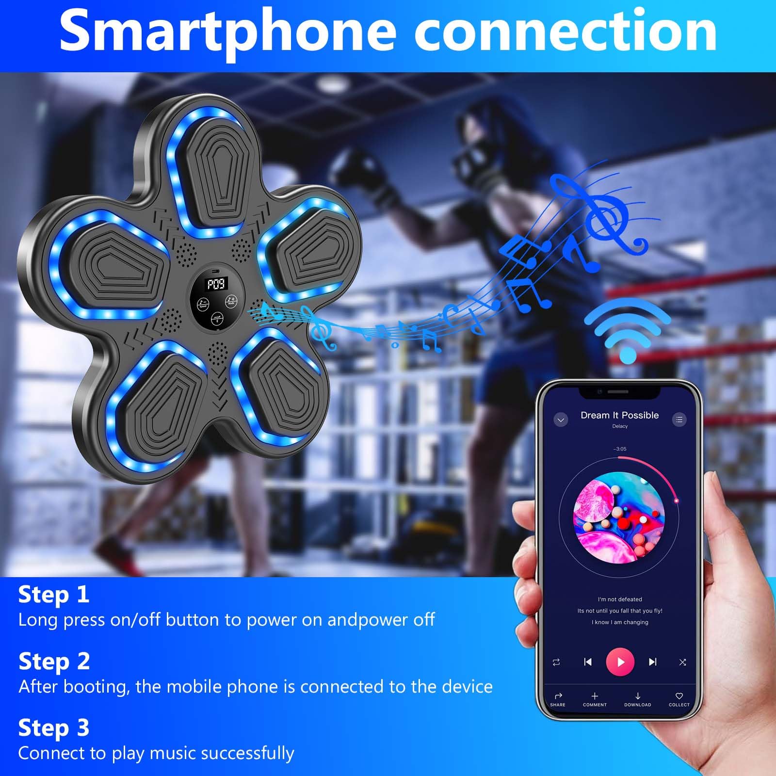 Music Boxing Machine, Boxe musicale, Macchina musicale a LED, con Bluetooth e guantoni da boxe, 9 velocità e modalità di allenamento