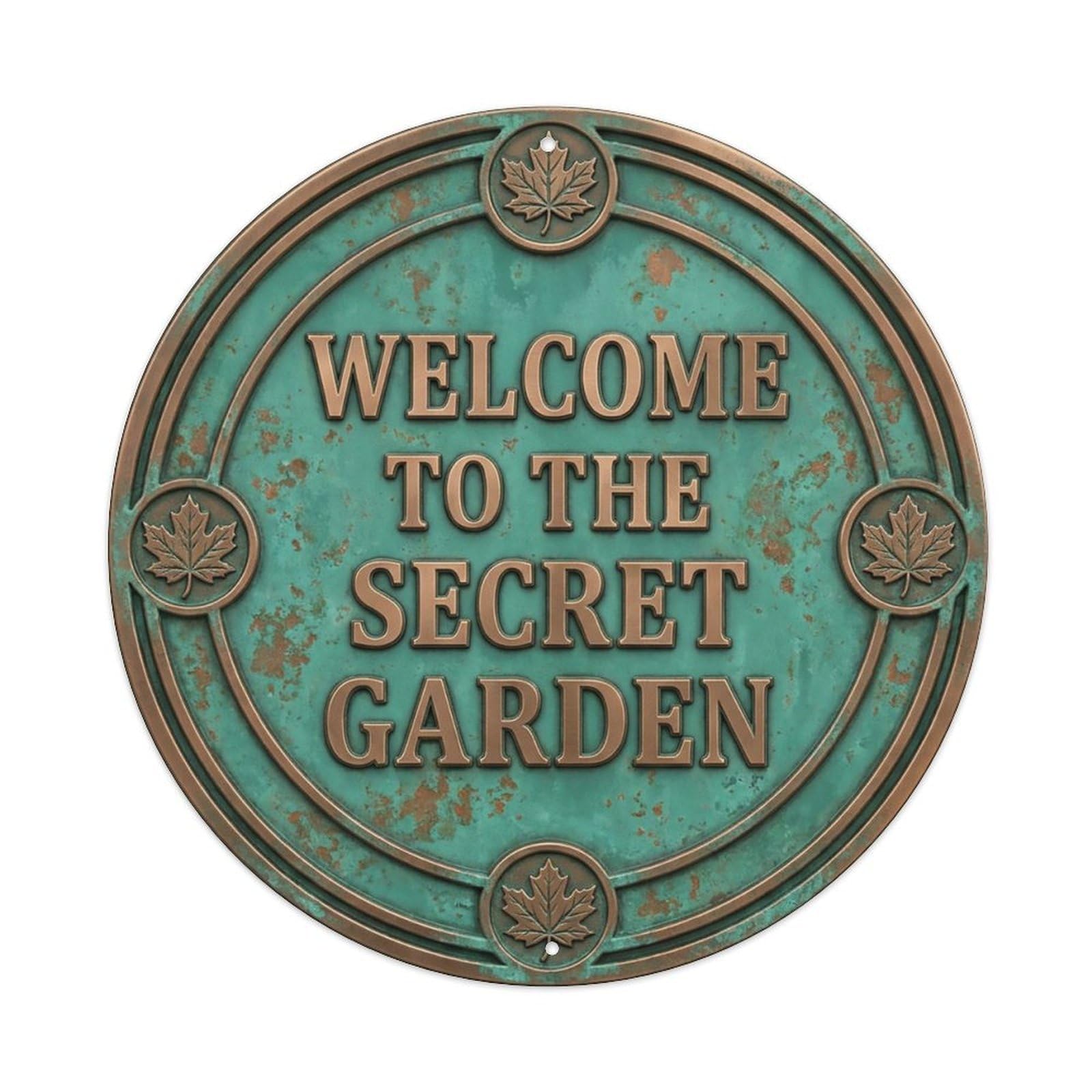 Vintage Welcome Secret Garden Leafy Embossed Metal Tin Sign
