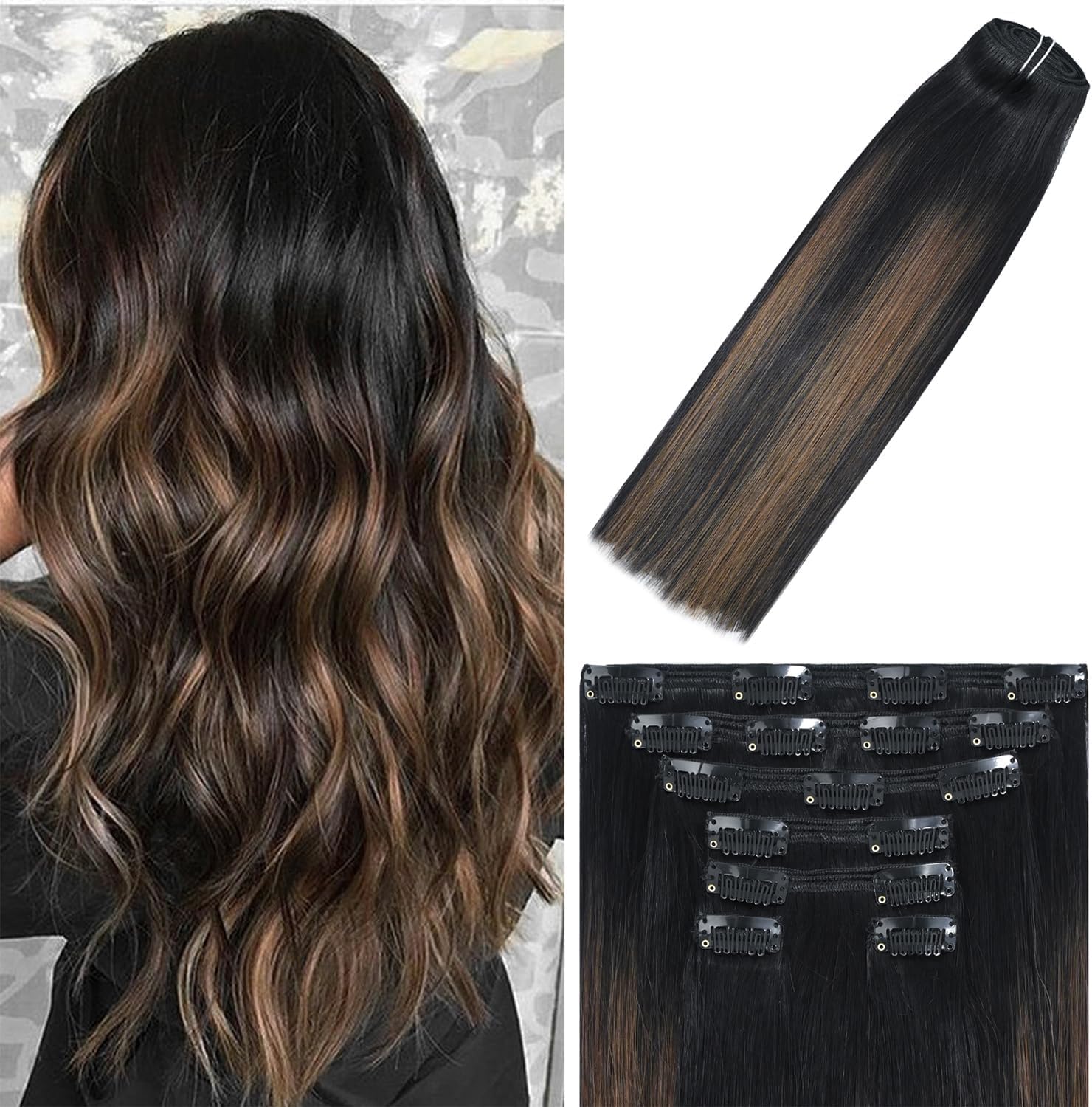 WindTouch Clip in Hair Extensions Human Hair, 15 Inch 75g #4 Medium Brown Hair Extensions for Women Real Human Hair Clip in, Remy Human Hair Extensions Clip ins, Soft Natural Straight — view 81