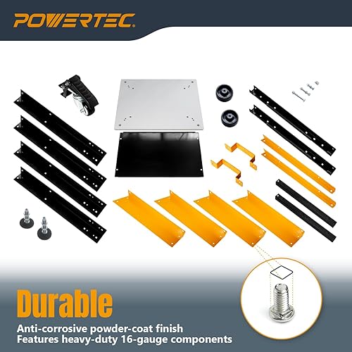 Miniatura 4 de POWERTEC Soporte de herramientas con ruedas, ruedas y tablero de mesa de MDF de melamina, soporte para herramientas eléctricas para sierra