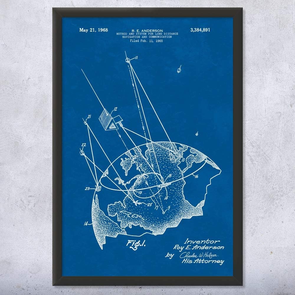 Framed GPS Navigation Satellite Print, Telecom Gift, Weather Scientist, Engineer Gift, Communications Art, GPS Blueprint Blueprint (16x20)