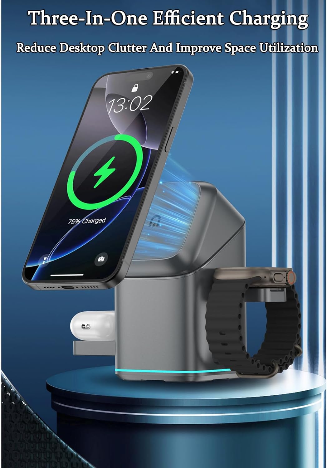 Subsistenceed 3-in-1 Wireless Charger, Touch Pop Up Charging Station with Strong Magnetic & 180° Rotation, Qi2 Certified for iPhone Android Smart Watch (White)