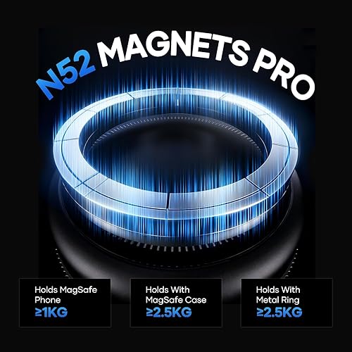 Miniatura 4 de Soporte magnético de teléfono para automóvil Magsafe, giratorio en 360, ventosa de vacío de 70+libras con nano gel incorporado, soporte magnético de