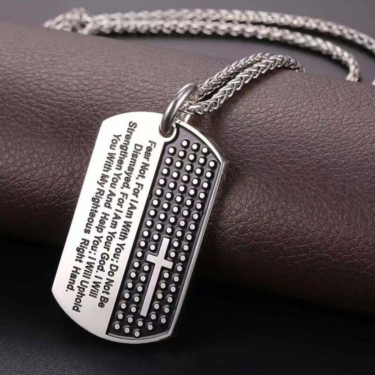 Biblia ze stali nierdzewnej werset kwadratowy nieśmiertelnik naszyjnik męska osobowość codzienna biżuteria Amulet