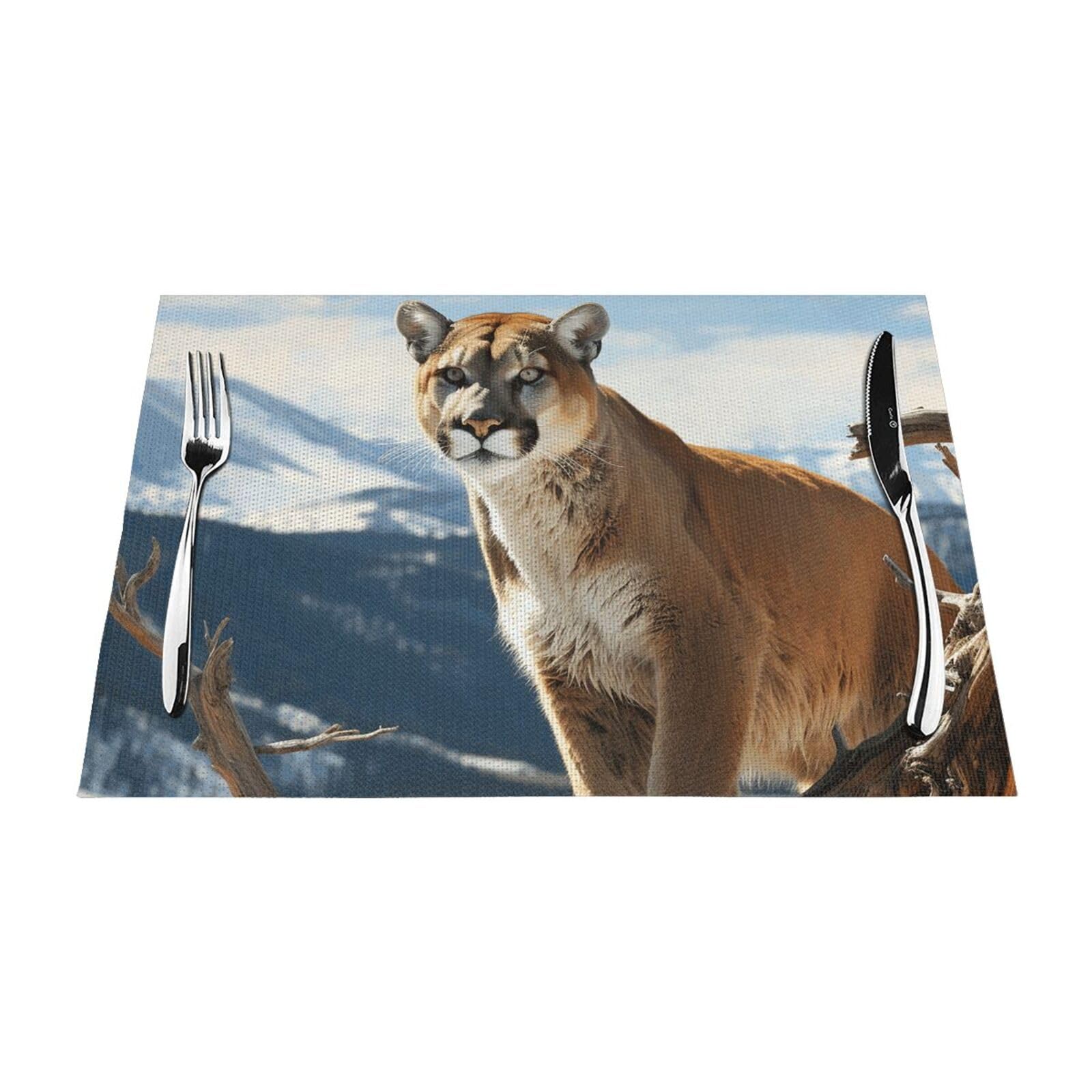 Placemats Set of 4 PCS Heat Resistant Non-Slip Place Mats for Dining Table Panther Mountain Lion Placemats Wipeable Washable PVC Weave Table Mats for Party Kitchen Dining Decor
