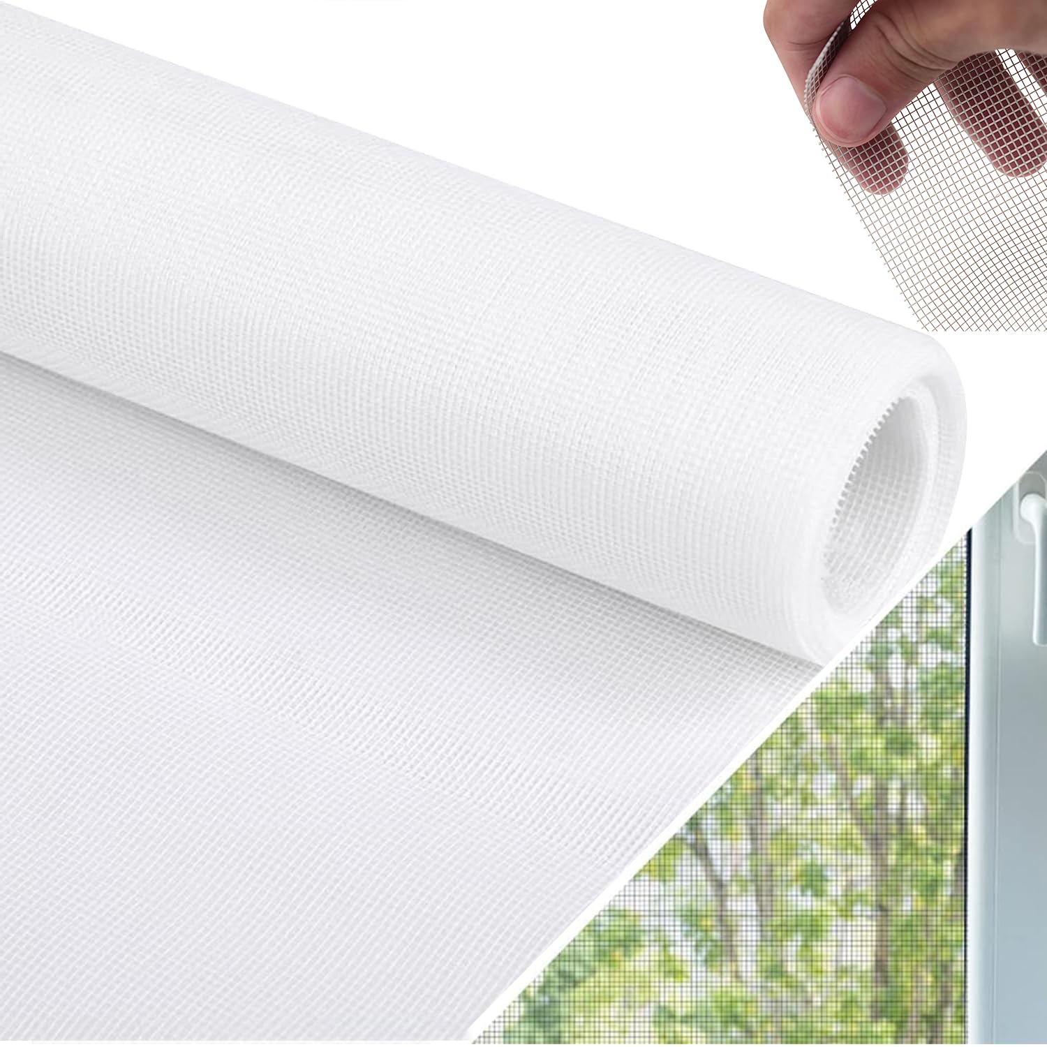 250cm x 120cm Fly Screen Mesh for Windows and Doors, Fiberglass Insect Mesh with Adhesive Velcro Tape,Window Fly ​Screen Replacement, Easy Install to Keep Bugs/Flys/Mosquitoes Outut (White)