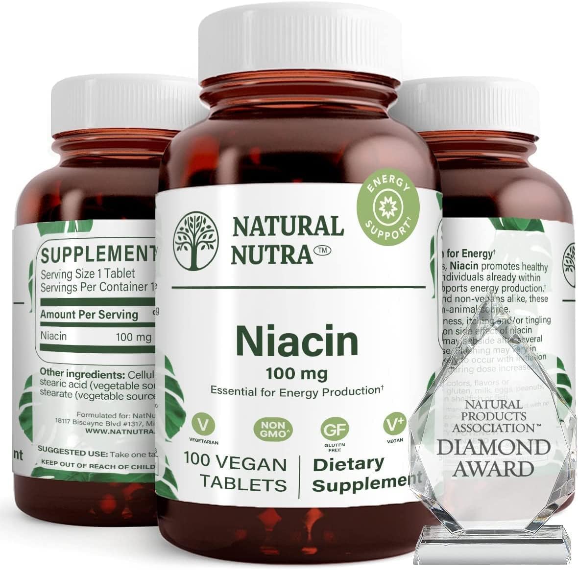 Natural Nutra Niacin Supplement for Energy, Help Maintain Body Fats, Improve Digestion, Promotes Skin Health, Boost Energy and Brain Function, Non-GMO