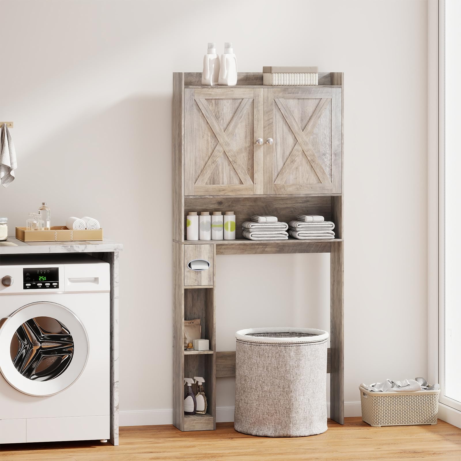 GIANTEX Armoire WC pour salle de bain avec 2 portes battantes, étagères réglables et compartiments pour papier toilette, armoire de toilette peu encombrante au-dessus des toilettes, 81,5 x 19,5 x