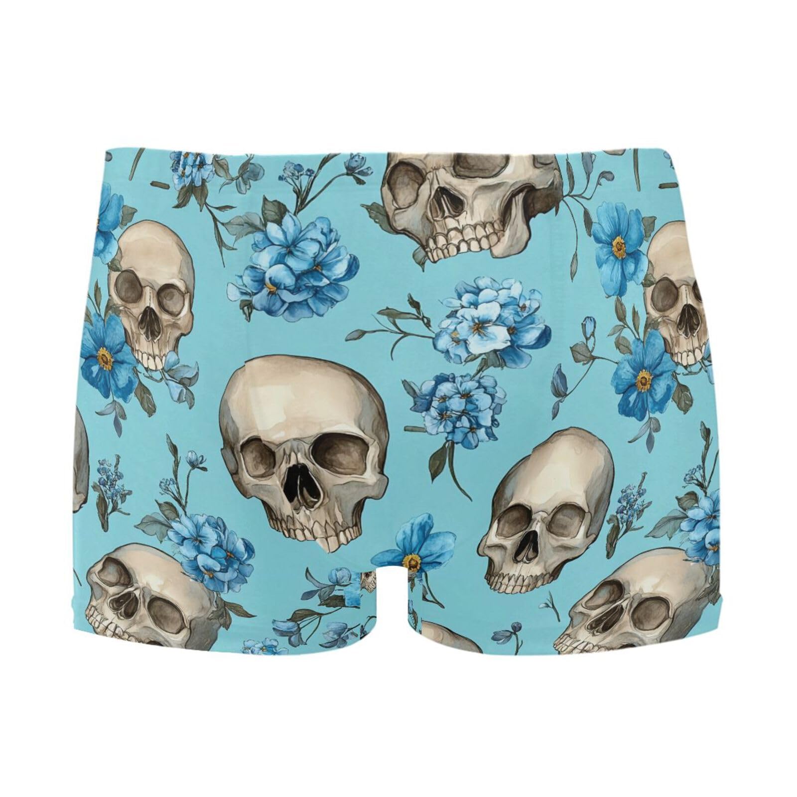 UMIRIKO Mens Swim Trunks Gothic Skull Bule Flower Square Leg Swimwear Bathing Suits Swimsuit for Men XL 202c0045