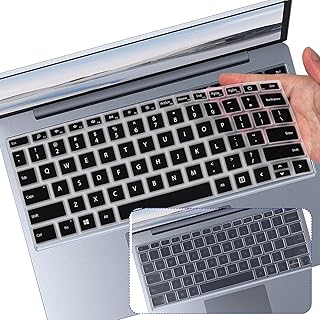 2Pack Keyboard Cover Skin for 2022 Microsoft Surface Laptop Go 2 12.4" Touchscreen & Surface Laptop Go 12.4" 2021 2020 Release, 12.4 inch Microsoft Surface Laptop Accessories Protector-Black+Clear